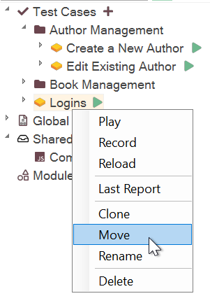 Move Test Case via Context Menu