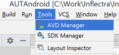 android virtual device menu windows