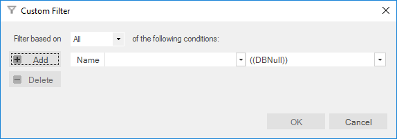 enter filter criteria dialog