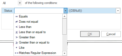 enter filter criteria dialog,condition