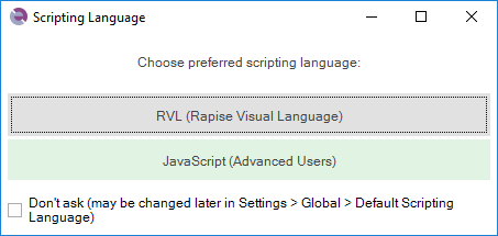 Scripting language dialog