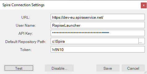 SpiraTest Connection Settings