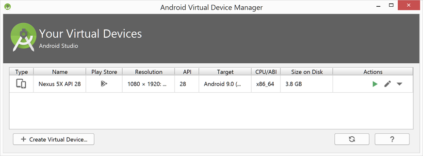 android virtual device manager windows