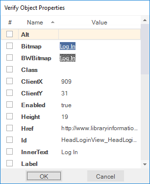 verify object properties dialog