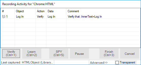 verify object properties recording activity