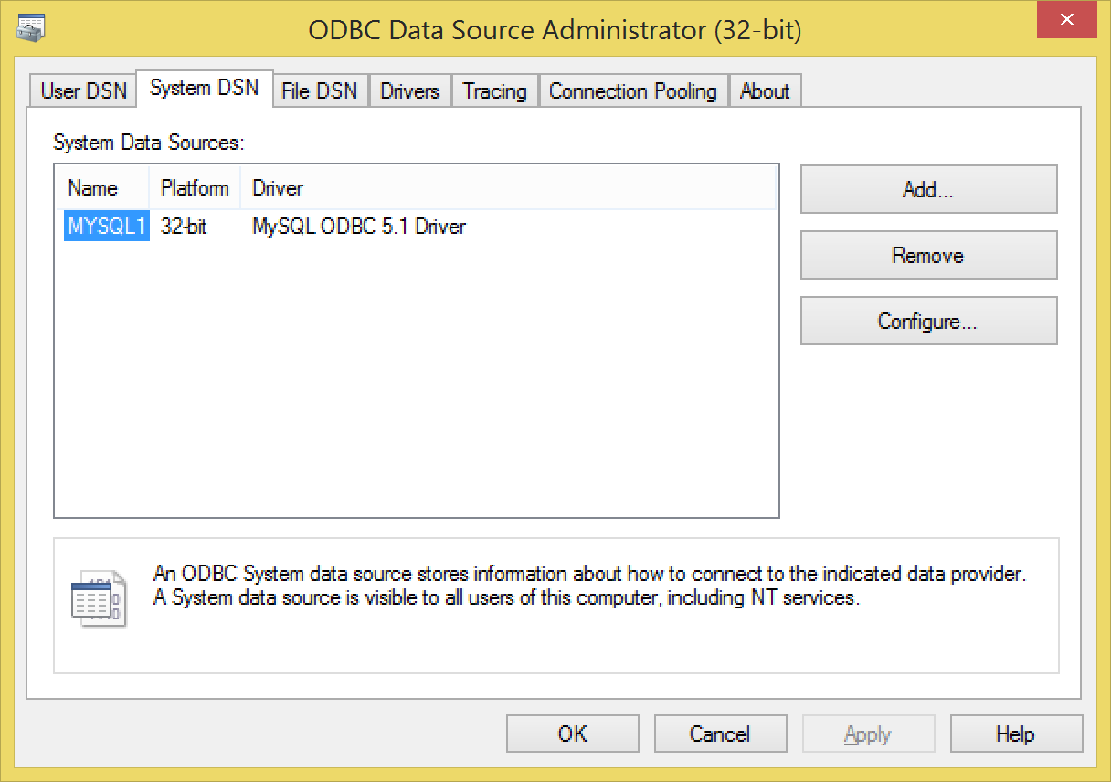 Database ODBC data source